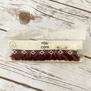 New Core Women's Burgundy Fringed Choker Necklace & Earring Set Tribal Pattern